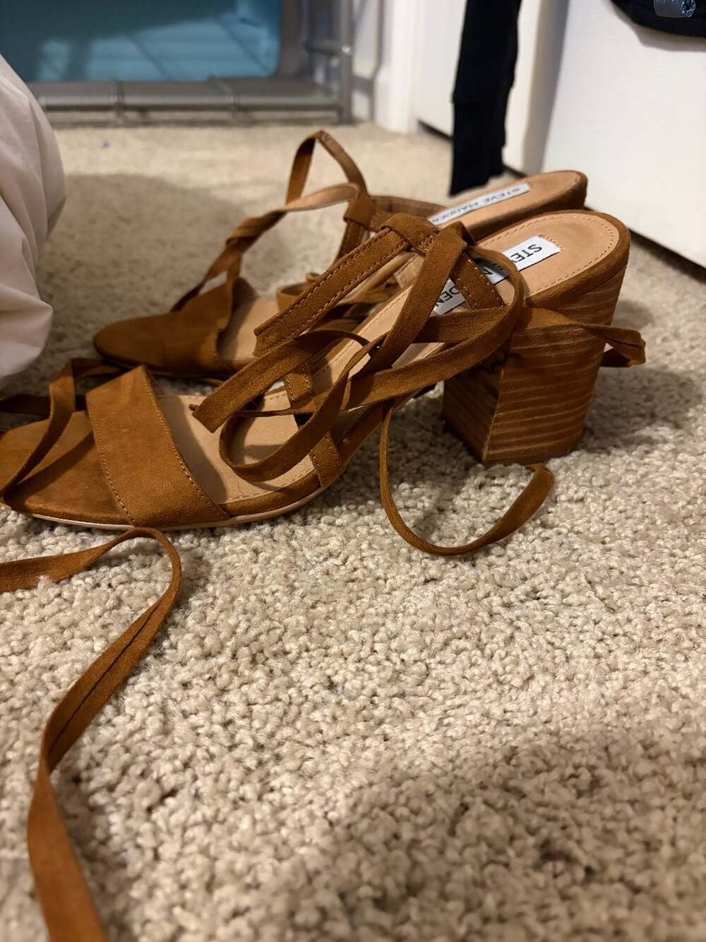 Steve Madden Mosaic Tan Suede Lace-Up Block Heel Sandals